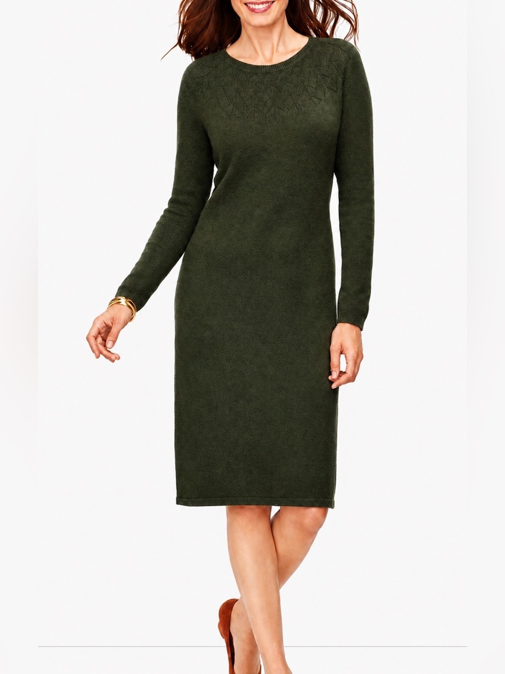 Talbots Pointelle olive green sweater dress, 1X